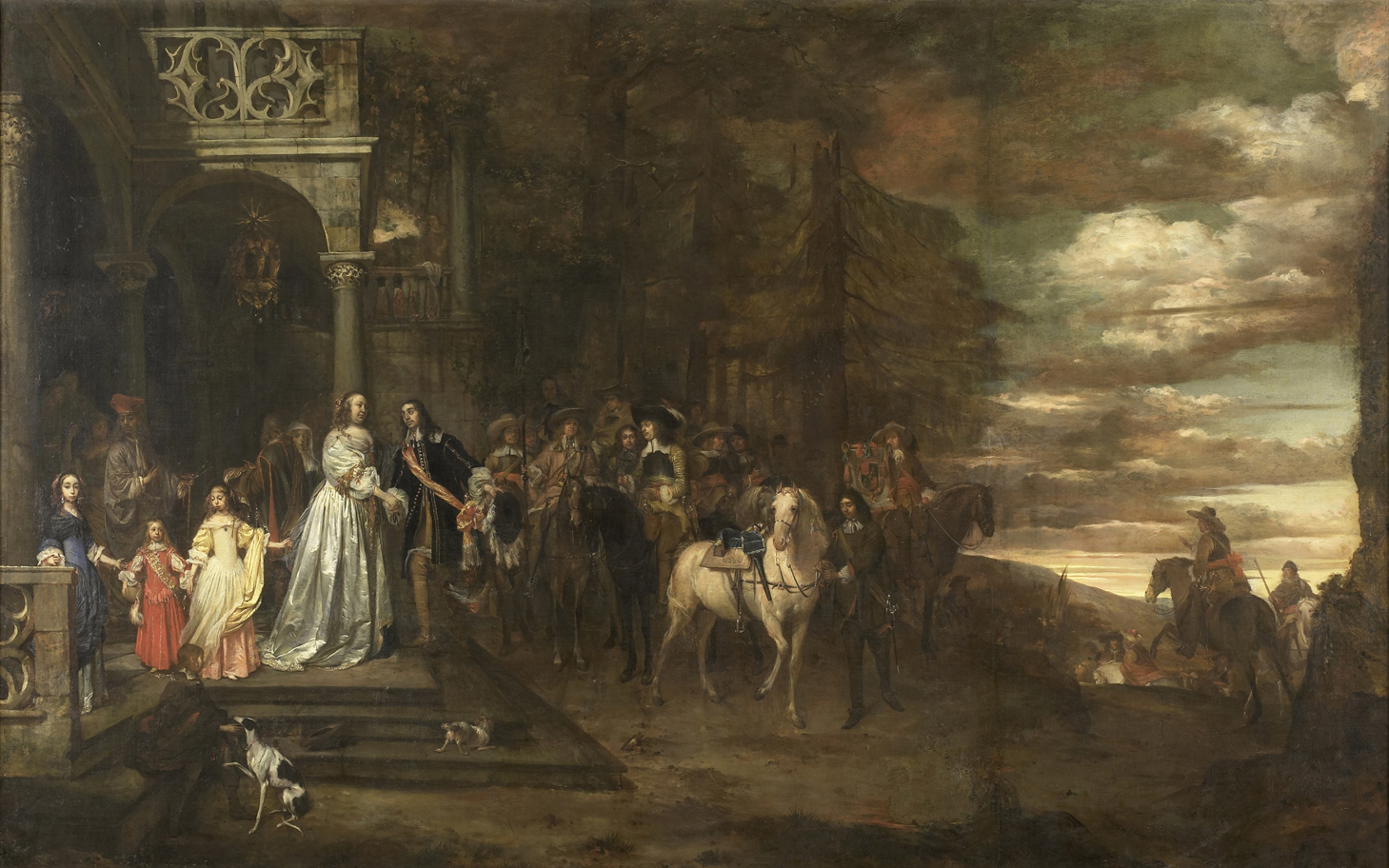 Het afscheid van ritmeester Hendrik de Sandra 1619-1707 uitgeleide gedaan door zijn vrouw en kinderen bewerkt-1